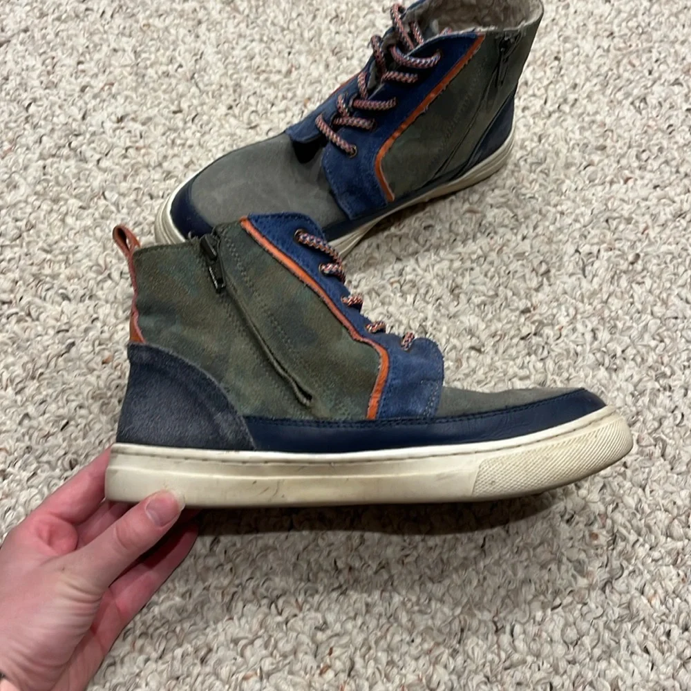 Mini Boden Boys Suede Chukka Boots Sz EU 37 US 5 Lace Side Zip Camo